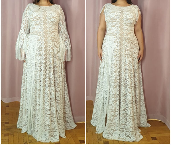 suknia ślubna z rożnymi rękawami