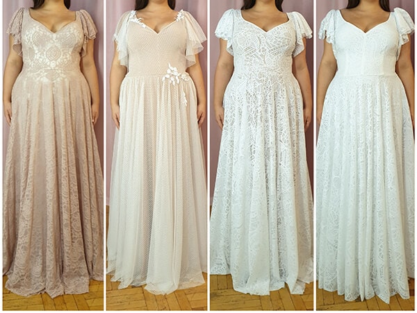 ten sam fason sukien ślubnych z rożnych koronek