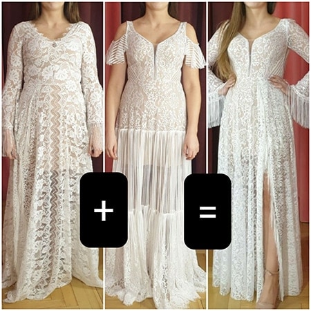 ten sam model sukni ślubnej ze zmienionymi dołami